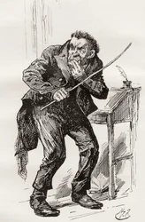 El Sr. Squeers. Ilustración de Harry Furniss para la novela de Charles Dickens Nicholas Nickleby, de The Testimonial Edition, publicada en 1910.