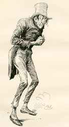 Newman Noggs. Ilustración de Harry Furniss para la novela de Charles Dickens Nicholas Nickleby, de The Testimonial Edition, publicada en 1910.