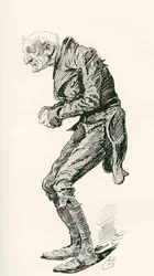 El viejo Chuffey. Ilustración de Harry Furniss para la novela de Charles Dickens Martin Chuzzlewit, de The Testimonial Edition, publicada en 1910.