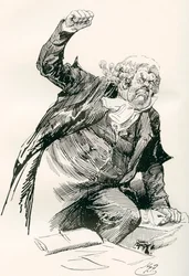 Sargento Buzfuz. Ilustración de Harry Furniss para la novela de Charles Dickens The Pickwick Papers, de The Testimonial Edition, publicada en 1910.