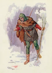 "¡Ja!" gritó Herbert el Guardabosques, "¡ha habido una matanza aquí!" (litografía en color)