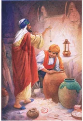 Peregil, el gallego y el moro (del relato «El legado del moro»), ilustración de «Cuentos de la Alhambra», c. 1940