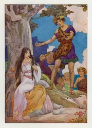 Pobre y perdida Ariadna llorosa (litografía en color)