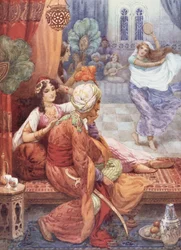 El príncipe Ahmed y el hada Banou, ilustración de "Cuentos infantiles de Las mil y una noches", de Rose Yeatman Woolf, c.1920 (litografía en color).