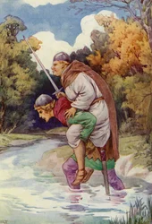 El fraile le hizo gruñir con su gran peso (litografía en color)
