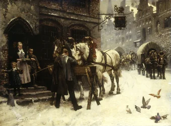Fuera de la posada del pueblo