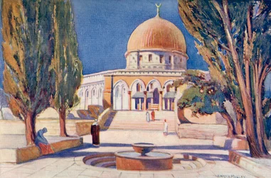 La Cúpula de la Roca en el Monte del Templo, Jerusalén, Palestina, c. 1910, de A Book of Modern Palestine por Richard Penlake pub. c.1910