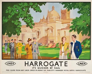 Harrogate, es Más Rápido en Tren, póster publicitario de viajes en tren