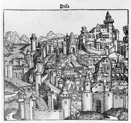 Pisa después de “Liber Chronicarum” de Hartmann Schedel. Núremberg 1493