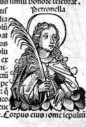 Retrato de Santa Petronila. Xilografía según “Las Crónicas de Núremberg” de Hartmann Schedel. Núremberg 1497