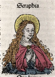 Retrato de Santa Serapia (Serapia) (Serapia de Siria), mártir cristiana del siglo II. De “Crónicas de Núremberg” de Hartmann Schedel