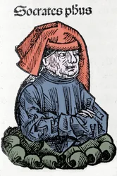 Retrato de Sócrates (470-399 a.C.), filósofo griego. Xilografía de "Crónicas de Núremberg" de Hartmann Schedel