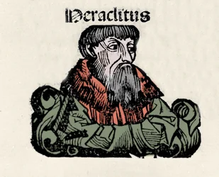 Retrato del filósofo griego Heráclito de Éfeso (576-480 a.C.). Xilografía de las 