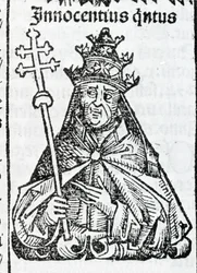 Retrato del Papa Inocencio IV (1195 - 1254) en Liber chronicarum de Hartmann Schedel Núremberg 1497