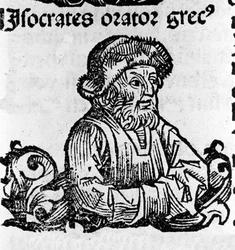 Retrato del orador ático Isócrates (436-338 a.C.). Xilografía de “Crónicas de Núremberg” de Hartmann Schedel