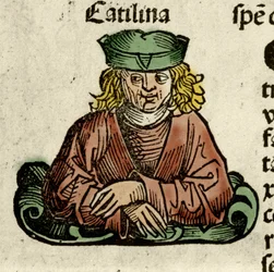 Representación de Catilina (Lucius Sergius Catilina) (108-62 a.C.), un político romano que conspiró contra el Senado. Grabado de “Liber chronicarum” de Hartmann Schedel