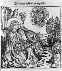 Representación del evangelista San Juan. Grabado de “Liber chronicarum” (Crónicas de Núremberg) de Hartmann Schedel 1493