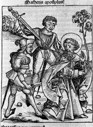 Representación del evangelista San Mateo. Grabado de “Liber chronicarum” (Crónicas de Núremberg) de Hartmann Schedel 1493