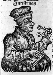 El filósofo griego Antístenes (444-365 a.C.). Xilografía de 