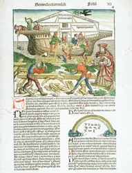 La construcción del Arca de Noé, descripción de las actividades de los carpinteros de ribera