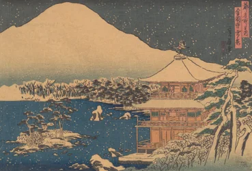 Kinkakuji visto en la nieve cayendo