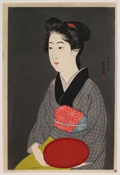 Camarera sosteniendo una bandeja (Retrato de Onao, una criada en el Matsuyoshi Inn, Kioto)