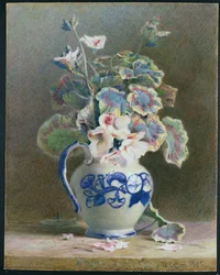 Geranios en una jarra de porcelana, 1875