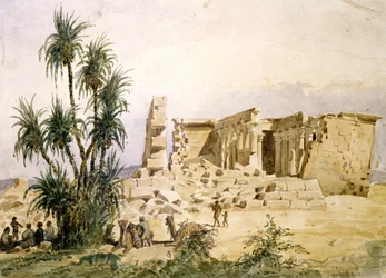 Templo de Marharraka, Asuán, Nubia, Egipto. Acuarela de Hector Horeau (1801-1872), arquitecto francés.