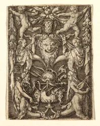 Ornamento con Máscara y Figuras Grotescas