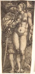 Diseño de vaina con soldado y mujer desnuda