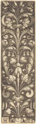 Rama de Follaje Ornamental con Dos Máscaras y Dos Delfines