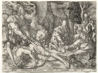 La Parábola del Buen Samaritano: Los Ladrones Atacando a los Viajeros, 1554