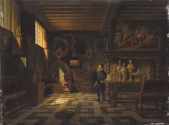 Interior de un palacio del siglo XVII (óleo sobre lienzo)