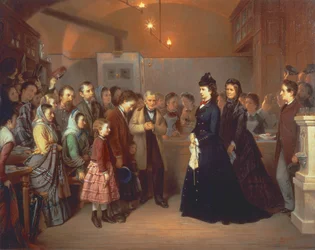 La emperatriz Isabel de Austria visita un comedor de beneficencia en Schoenlaterngasse