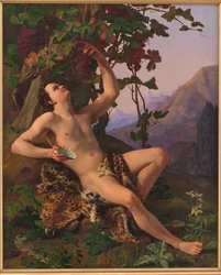 Un joven fauno recogiendo uvas