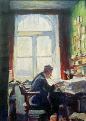El poeta Caesar Flaischlen en el escritorio, 1912