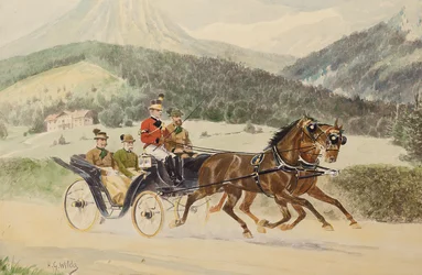 Emperador Francisco José I de Austria y Archiduque Francisco Fernando en un carruaje, 1900s-1910s