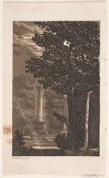Desde el Cementerio Assistens, parque con columna a la luz de la luna