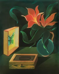 Naturaleza muerta con planta y mariposa
