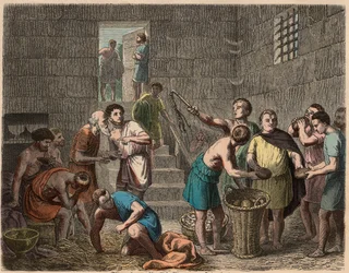 Roma antigua: distribución de alimentos a los esclavos por la noche, 1866