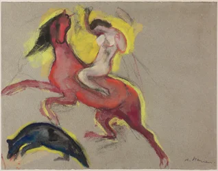 Amazona con caballo. Estudio de la "Batalla de las Amazonas" en el castillo de Drove , c.1911-12 (pastel, gouache y tiza sobre papel)