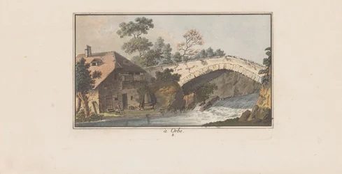 Casa junto a un puente sobre un río en Orbe
à Orbe (título en el objeto)
Paisajes en Suiza (título de la serie)
Sammlung einiger Aussichten in der Schweiz (título de la serie)