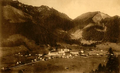 Abadía de Ettal desde el sur, Baviera, Alemania, c1922
