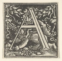Letra inicial A con putto