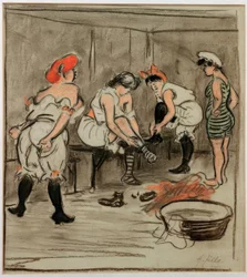 Cuatro mujeres en el vestuario