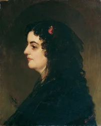 Dama de perfil con velo y clavel