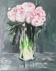 Naturaleza muerta con peonías rosas