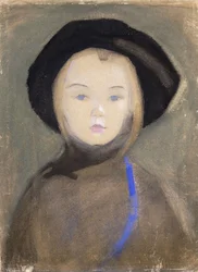 niña con cinta azul