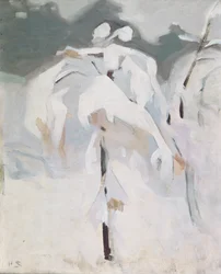 Abedul cubierto de nieve, c.1913 (aceite en panel)