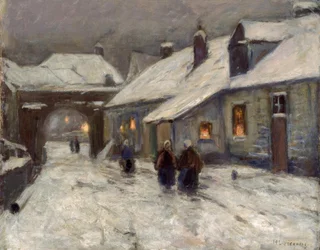 Calle de pueblo invernal